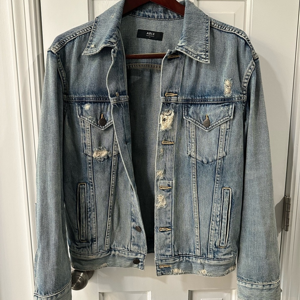 Able Women's Light Blue Distressed Jean Jacket